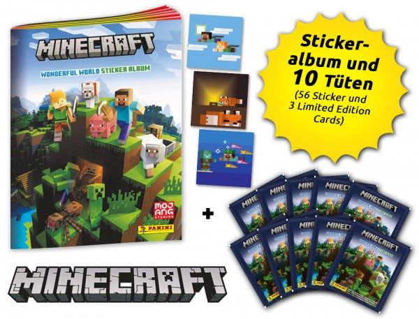 Minecraft - Wonderful World Stickerkollektion - Schnupper-Bundle mit Album und 10 Tüten