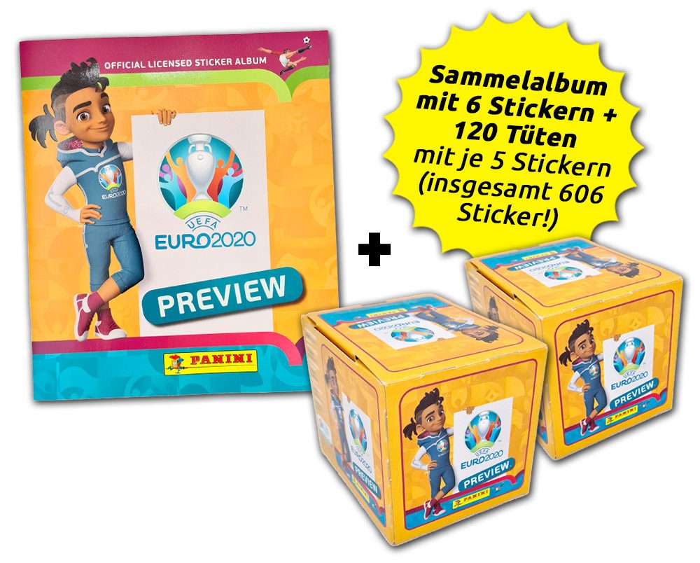INTERNATIONALE AUSGABE Sticker EURO 2020 Preview 10 Tüten Panini 1 Album 