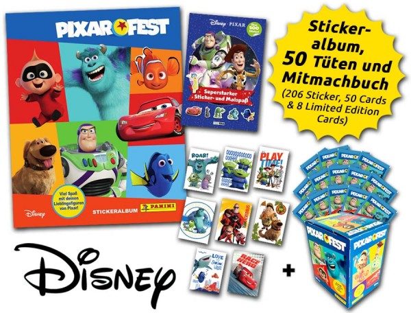 Disney Pixar Fest - Sticker und Cards - Mega-Bundle mit Album, 50 Tüten, Mitmachbuch und allen 8 LE Cards
