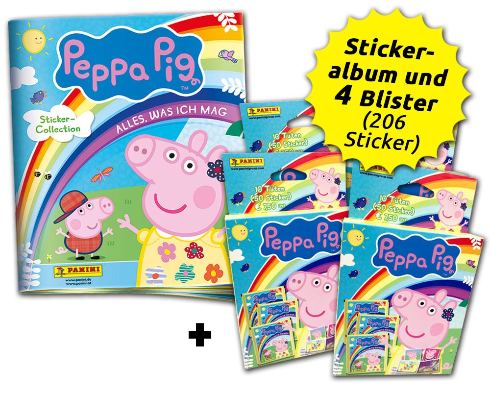 Panini Peppa Pig Wutz Alles was ich mag Sticker 25 Tüten zusätzlich 1 x Fruchtmix Sticker-und-co Bonbon