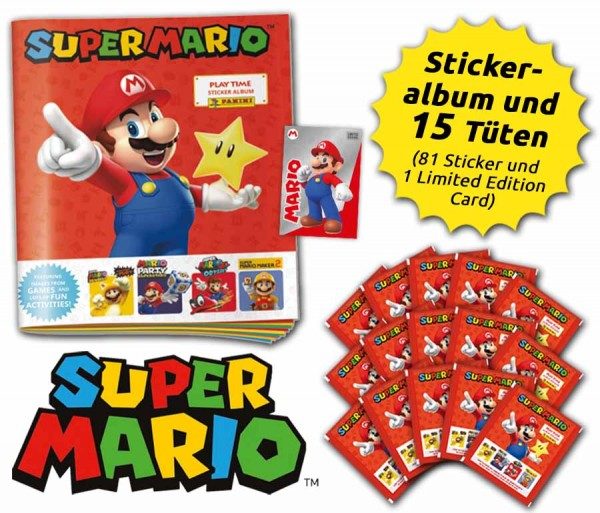 Super Mario - Play-Time Stickerkollektion - Schnupperbundle mit 15 Stickertüten und 1 Limited Edition Card