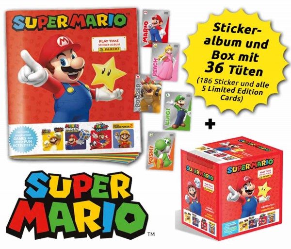 Super Mario - Play Time Stickerkollektion - Box-Bundle mit allen 5 Limited Edition Cards