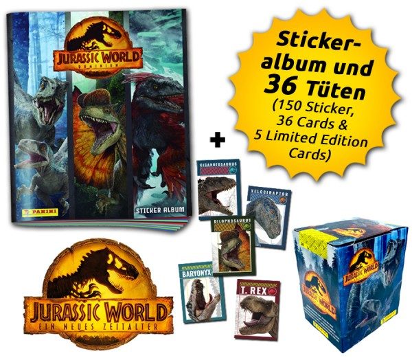 Jurassic World 3 - Sticker und Cards - Box-Bundle mit allen Limited Edition Cards