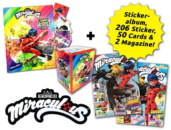 Miraculous Super Heroez Team Sticker, Cards und 2 Magazin - Inhalt 