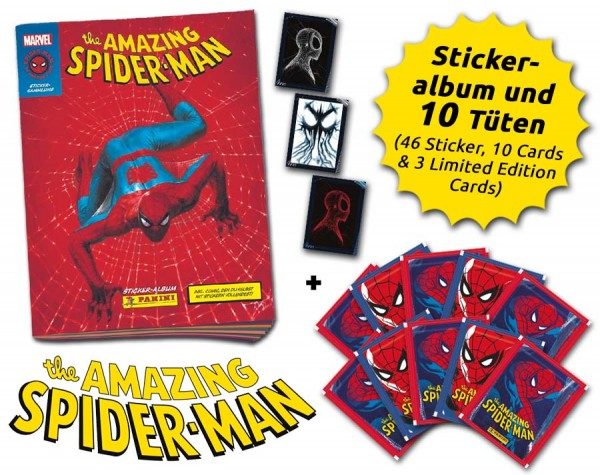 Spider-Man 60 Jahre Jubiläum - Sticker und Cards - Schnupperbundle mit 10 Tüten und 3 Limited Edition Cards