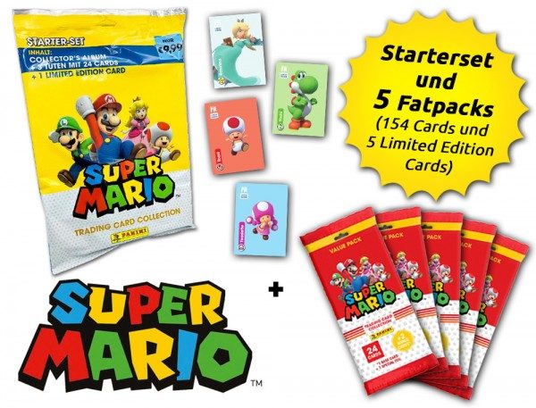Super Mario Trading Cards - Fatpack-Bundle mit 5 Limited Edition Cards