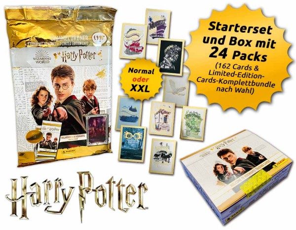 Harry Potter - Willkommen in Hogwarts Trading Cards - Box-Bundle mit Starterset, 24 Packs und allen 9 LE Cards