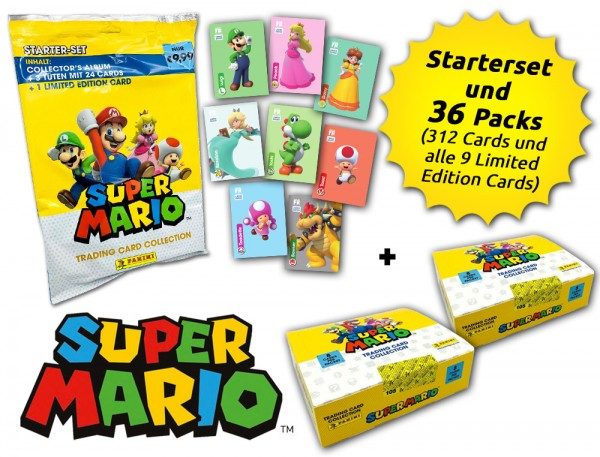 Super Mario Trading Cards - Super-Box-Bundle mit allen LE Cards - In halt