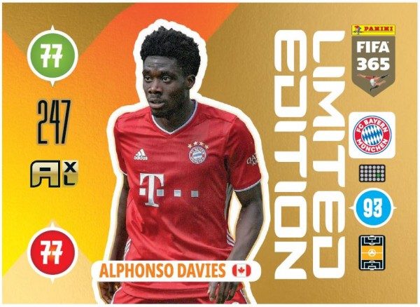 Panini FIFA 365 Adrenalyn XL 2021 Kollektion – LE-Card Alphonso Davies Vorne