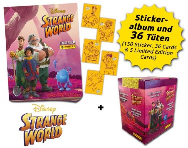 Disney Strange World - Sticker & Cards - Box-Bundle mit 36 Tüten und Limited Edition Cards