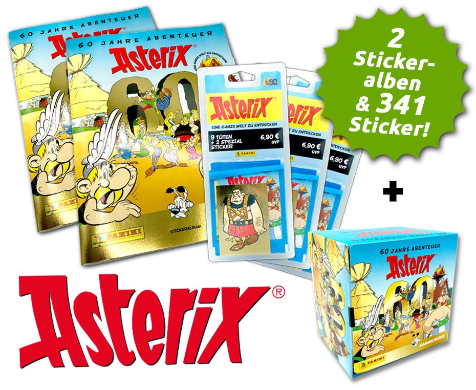 5 Tüten Panini 60 Jahre Asterix Abenteuer Sammelalbum 25 Sticker 