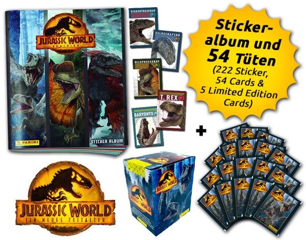 Jurassic World 3 - Sticker und Cards - Mega-Bundle mit allen 5 Limited Edition Cards