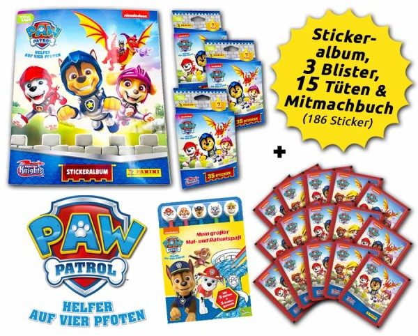 PAW Patrol - Rettungsritter Sticker - Ritter-Bundle mit 3 Blistern und tollem Malbuch